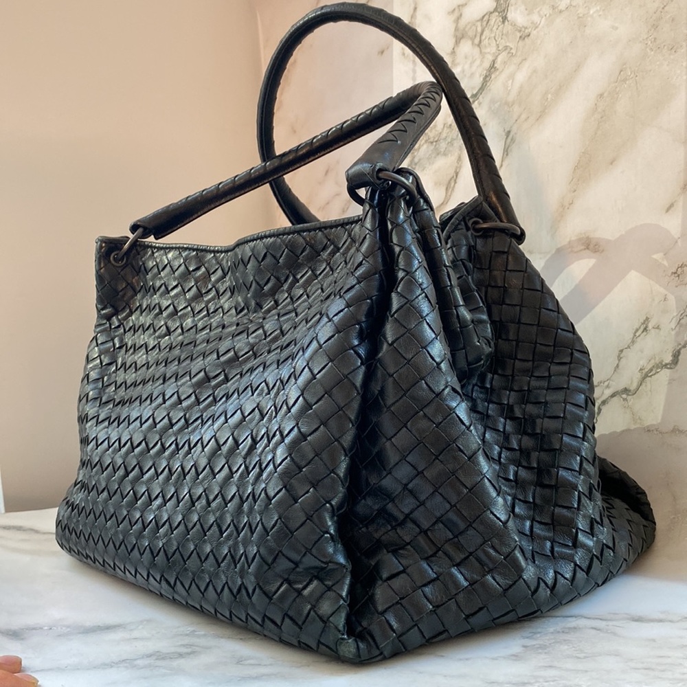 Bottega Veneta Intrecciato Milano Tote, Dark Gray Buckles, BV bag